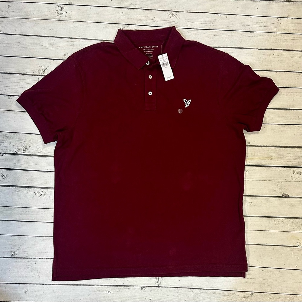 American Eagle Outfitters Men's Burgundy Polo Shirt